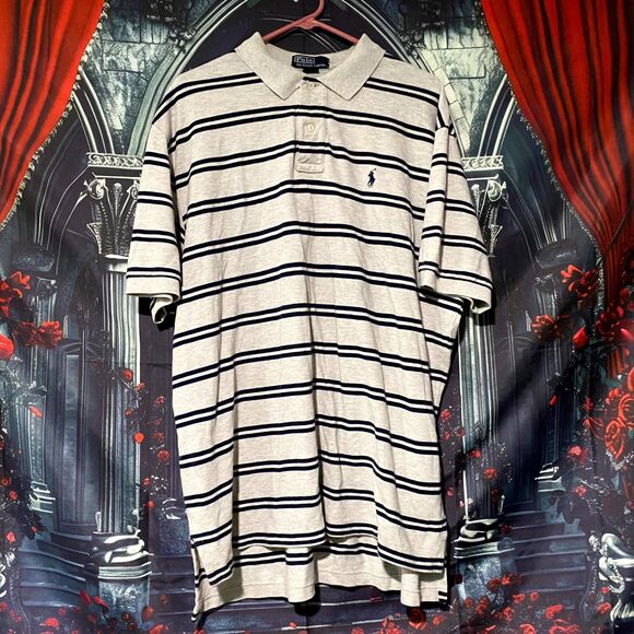Polo Ralph Lauren Golf Polo Shirt Men's XL Gray Striped Hi-Low Slit Pony Preppy - Picture 1 of 6